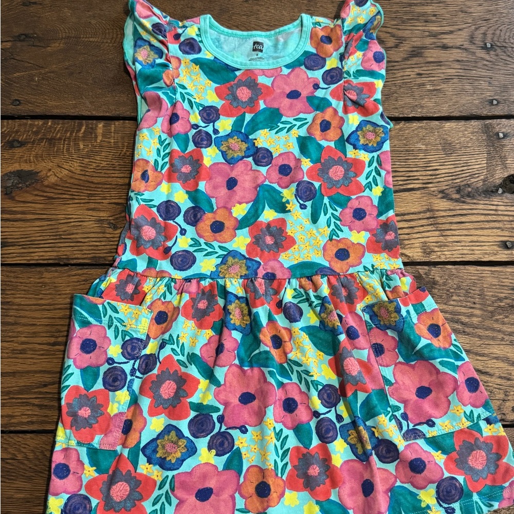 Floral Kids tea Dress with Ruffled Sleeves